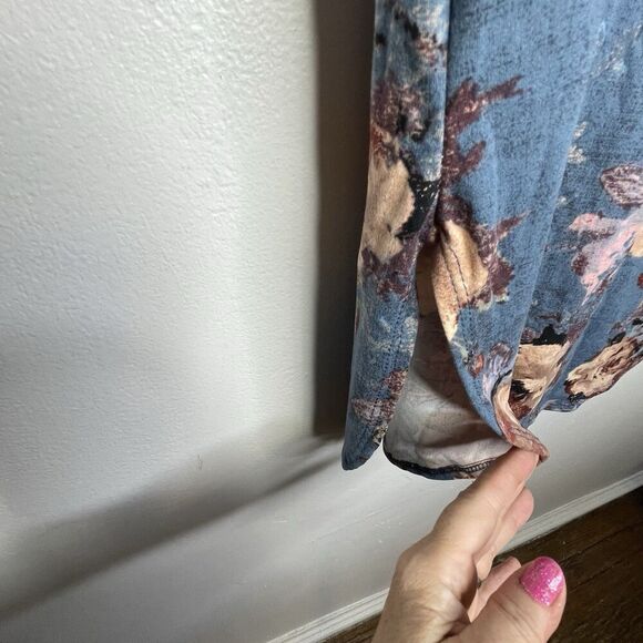 Pinc‎ TeeTunic Women's L Stretch Velour Boho Short Sleeve Y2K FloralBlueRose - Picture 6 of 11